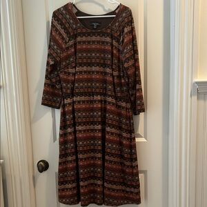 R&M Richards Vintage Patterned midi Dress round neck stretchy long sleeves 20W